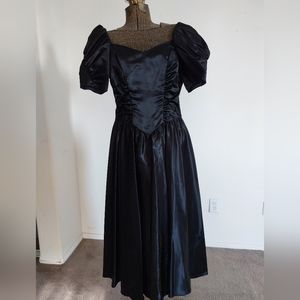 Black satin tea-length prom dress/formal